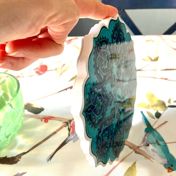 Colorful blue green Turkish ceramic tile trivet - Picture 5 of 5